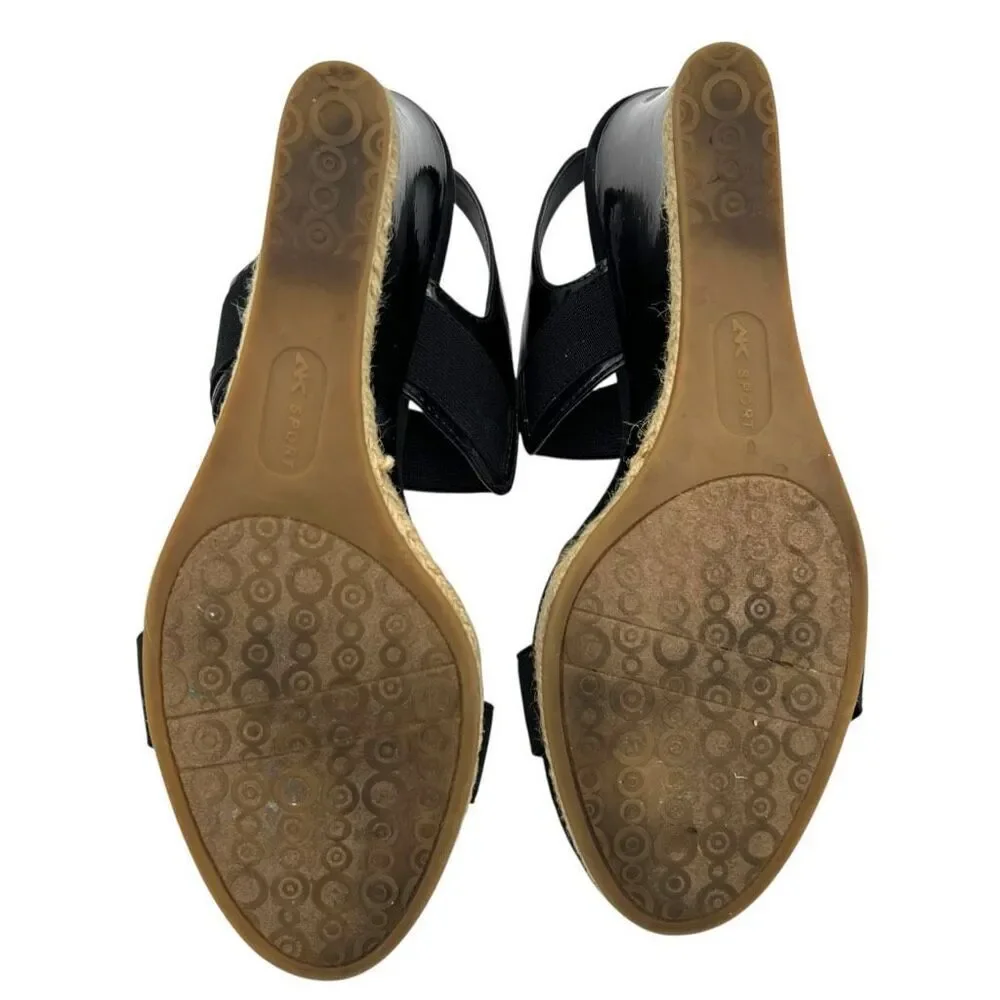 AK Sport Women's Florence Elastic Strap Espadrille Wedge Heels Black Size 8M